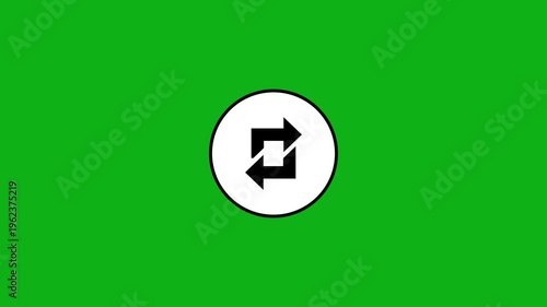 Animated loop graphic of circular arrows symbolizing refresh or exchange on green background.