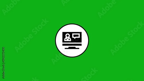 Online education icon animation with person on computer screen against green background clip.