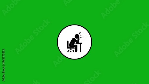 Animated icon showing a person stressed at work or studying over green screen.