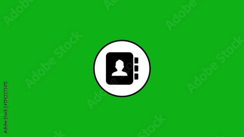 Contact book icon animation appearing on white circle background with green screen chroma.
