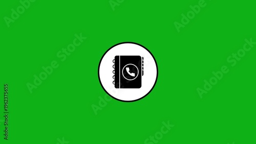 Animated phone icon in circle on green screen background, communication symbol motion.
