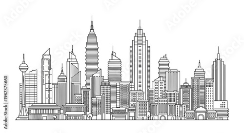 City skyline with modern skyscrapers and buildings