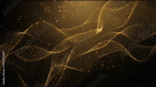 Soft golden particle sheets forming translucent flowing wave surfaces with drifting dust in deep dark space in smooth seamless cinematic motion