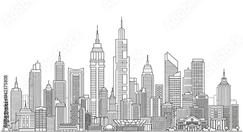New York City Skyline Illustration Black and White