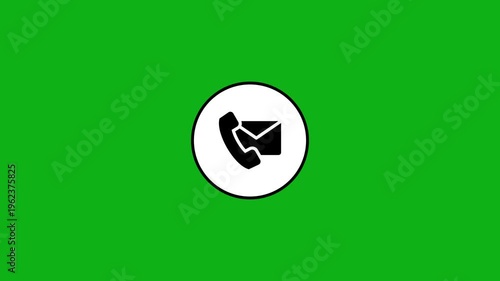 Call and email icon animation on green screen, phone and message symbol motion graphic.