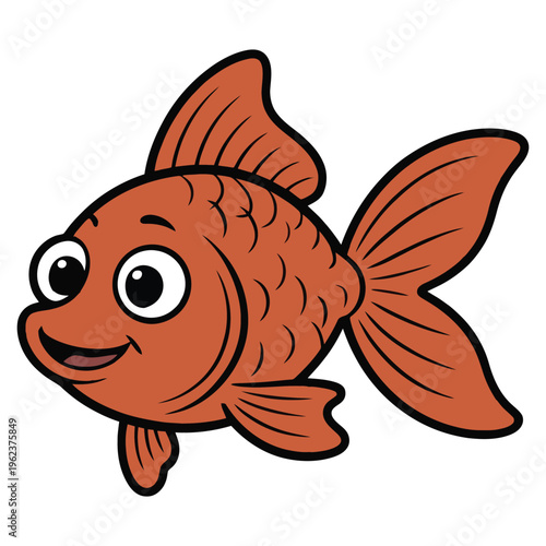 Cute cartoon goldfish with big eyes, a smiling face, and flowing fins