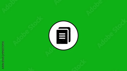 Animation of document icon transitioning from outline to solid on green background motion graphic.