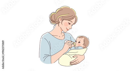 Mother feeding baby with a bottle.