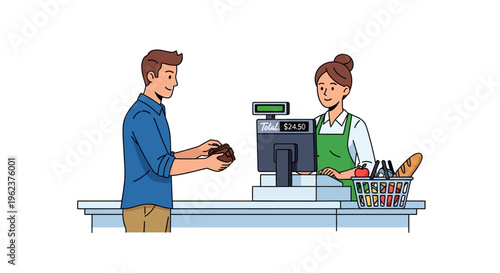 Man paying at a retail store checkout.