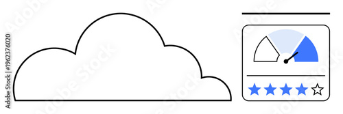 Cloud computing concept. Cloud computing performance with a speed gauge and user feedback in a rating system. Cloud computing optimizing services for efficiency and reliability. For IT, SaaS