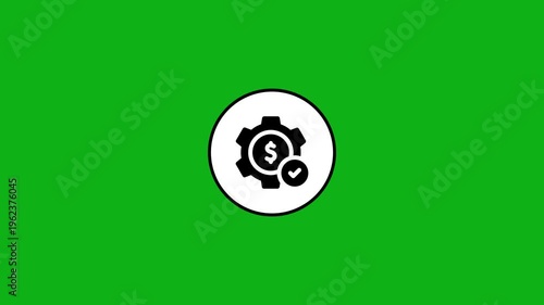 Business management animation on green background showing financial settings icon spinning.