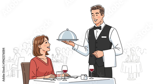Waiter serving food to a customer.