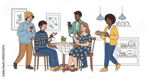 People socializing in a restaurant setting.