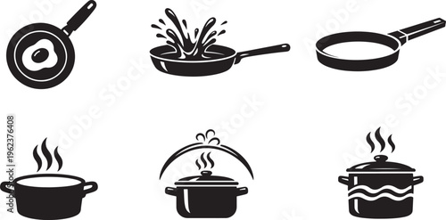 Modern kitchen cookware set for restaurant menus and culinary design projects