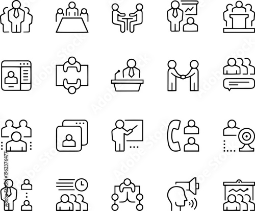 Teamwork icon set. Business team working together symbol. Co-worker, cooperation and collaboration icons. Solid icons vector collection.