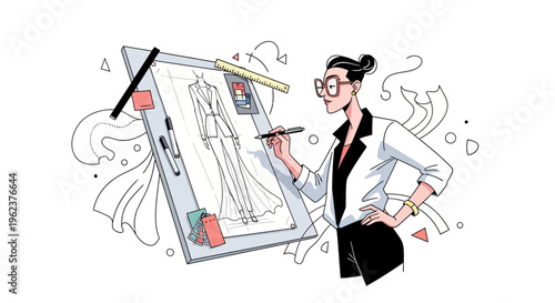 Fashion designer at work creating clothing.