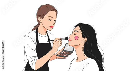 Woman getting professional makeup application.