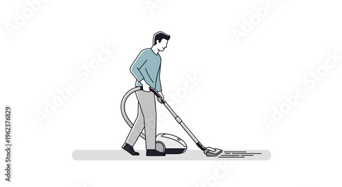 Man cleaning floor with vacuum cleaner.
