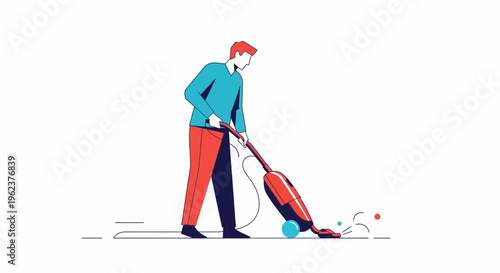 Man using a vacuum cleaner indoors.