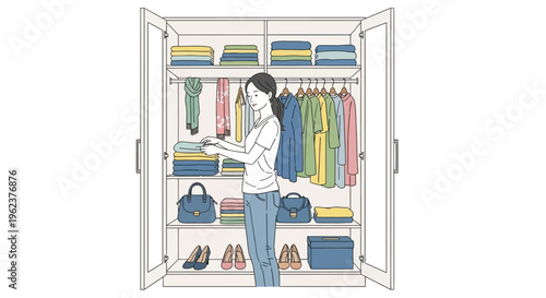 woman choosing clothes in closet.