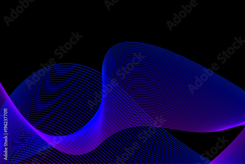 ラインが流れる未来的デジタルウェーブ抽象背景　紺色