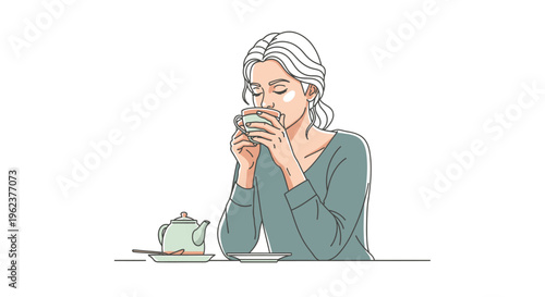 Woman enjoying a cup of tea.