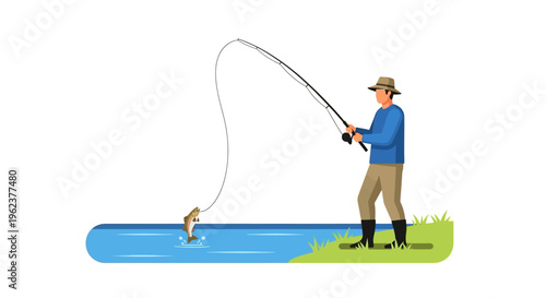 Man fishing on the river bank.