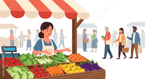 Woman selling fresh produce at market.