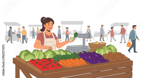 Woman selling fresh produce at market.