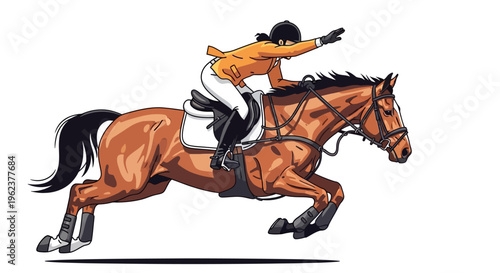 Equestrian sports action horse jumping rider.