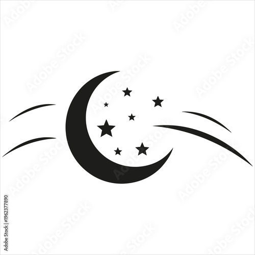 Elegant graphic design featuring a crescent moon and stars, a serene symbol of night, dreams, and cosmic wonder