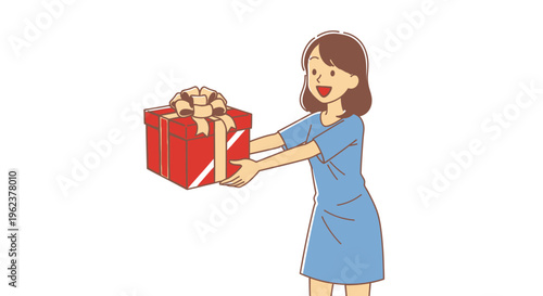 Woman holding a wrapped gift box.