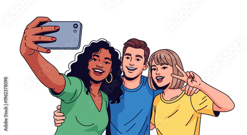 Three friends taking a selfie together.