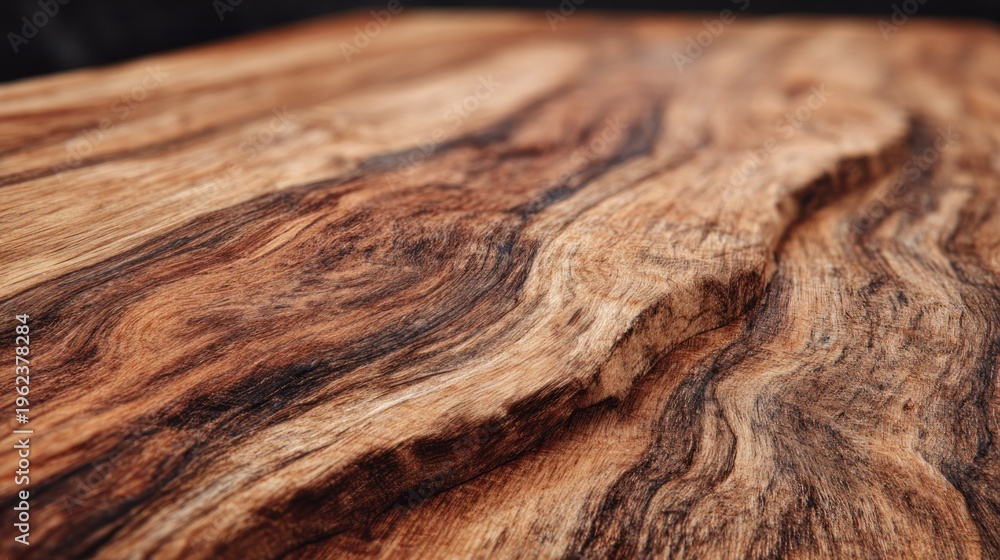 Fototapeta premium Close up of natural wood grain texture with rich brown tones and flowing patterns