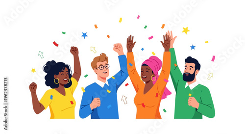 Diverse group of people celebrating together.