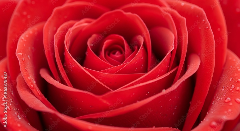 Naklejka premium A beautiful single red rose bloom captured in a macro close-up showcasing the passion and delicate texture of its floral petals for a romantic Valentine gift