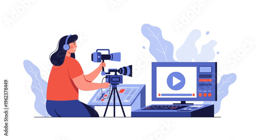 A woman recording a video with a camera.