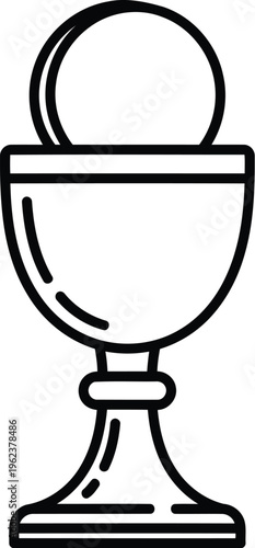 A simple black and white line art illustration of a christian communion chalice with a wafer.
