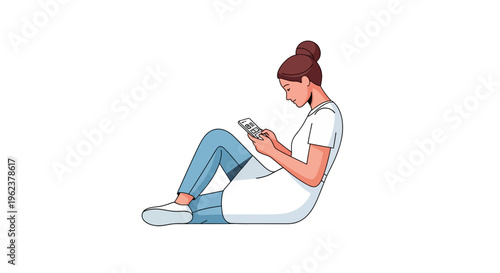Woman sitting and using smartphone.