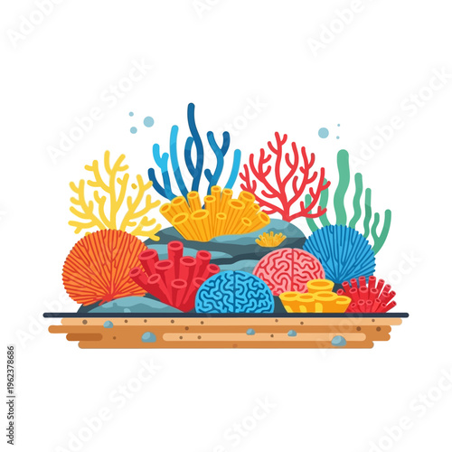 Vibrant Coral Reef Ecosystem with Diverse Marine Life and Colorful Corals
