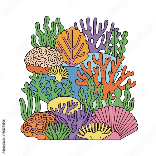 Vibrant Coral Reef Ecosystem with Diverse Marine Life and Seaweed