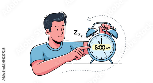 Man waking up to alarm clock.