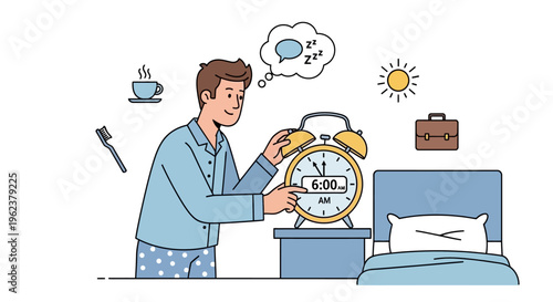 Man waking up to alarm clock.