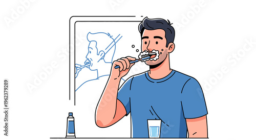 Man brushing teeth in the bathroom.