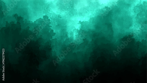 Mystical teal clouds in dark background and atmospheric surrealism and abstract smoky texture and dreamy ethereal vapor and gloomy fog and artistic nebulosity.