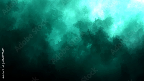 Abstract teal emerald cloud smoke background and mysterious aura and ethereal mist and dreamy atmosphere and artistic vapor and texture design.