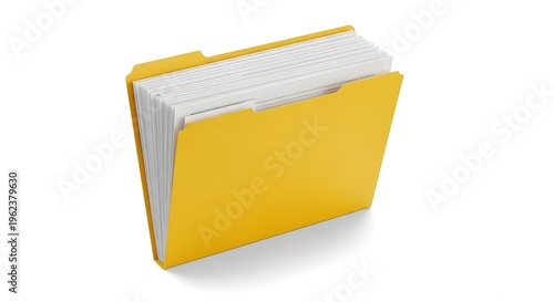 Bright yellow file folder full of important documents, symbolizing efficient organization, data storage, and streamlined information management in a professional setting