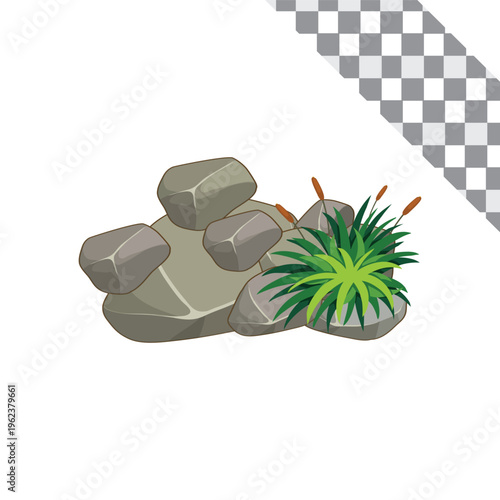 floral element rock, mashroom, leave on transparent background