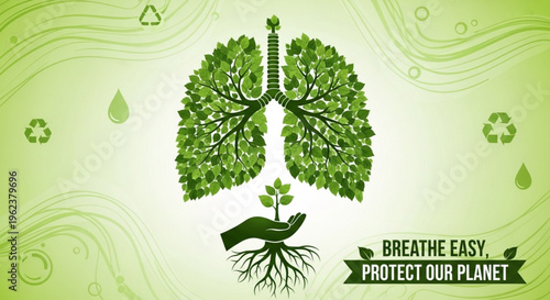 Green lungs with tree and roots eco friendly symbol breathe easy protect our planet