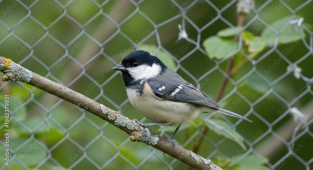 Obraz premium Adorable attentive chickadee perched on branch
